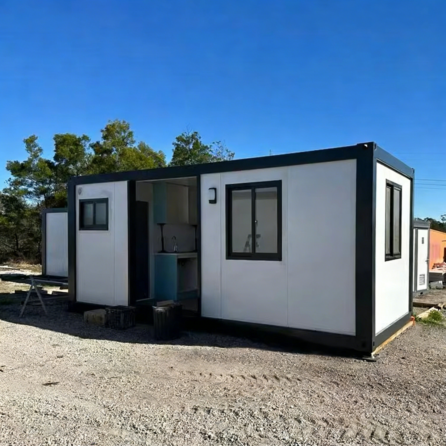 Modern Prefab Modular Office Container with Large Glass Windows – Insulated Site Office Unit